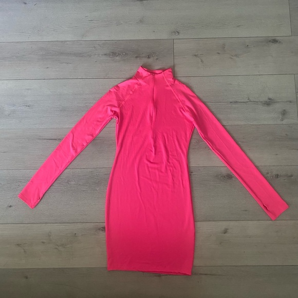 Bodycon Slim Club Outfits Zip Up Jumpsuit Dress Sexy Longsleeve Mini Fuchsia - Picture 5 of 12